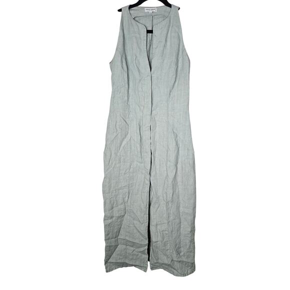 Vintage Giorgio Armani 4 Slate Blue Midi Linen Button Up Dress Lagenlook Coastal - Picture 1 of 4